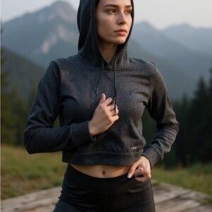 ALO Yoga Charcoal Gray Cropped Hoodie